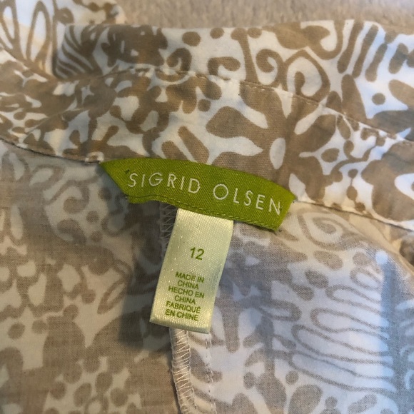 Sigrid Olsen Tan and White Floral Button Up - Picture 6 of 6